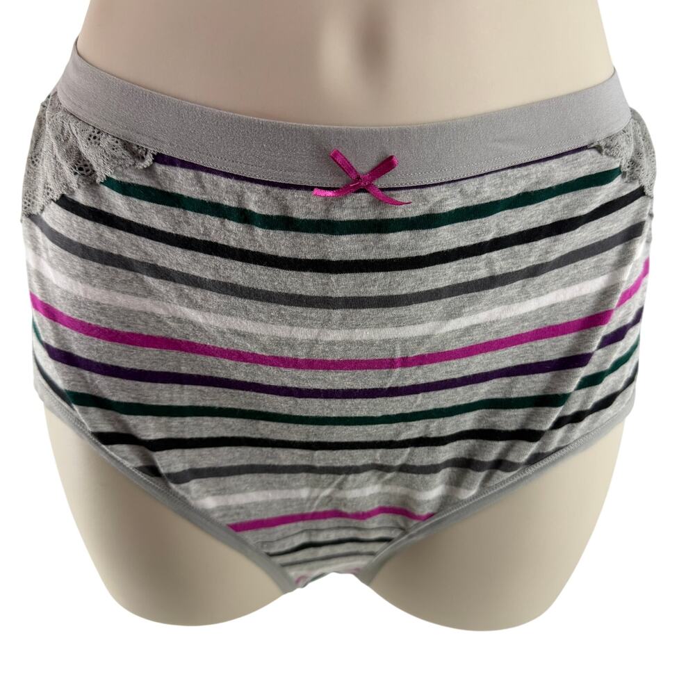 Cacique Cotton Full Brief Panty Gray Multicolor Stripe Size 14/16